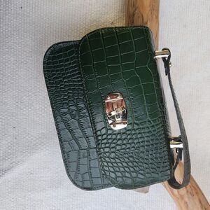 Leather green embossed satchel crossbody